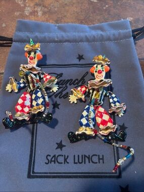 Lunch At The Ritz CLOWNS post Earrings; Hand Signed !!